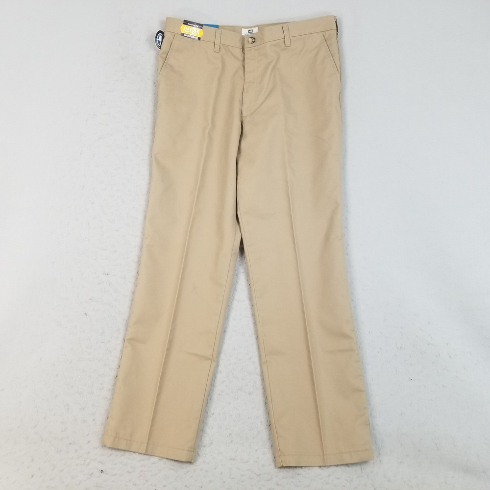 Lee Pants Mens 36x34 Khaki Total Freedom Straight Fit Flat Front Flex2Fit NWT